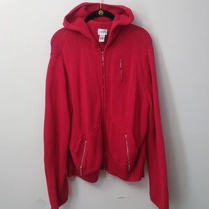 Chico's Cotton Knit Full Zip Hoodie, Red, XL